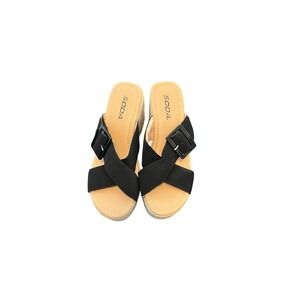Soda Black Platform Espadrille Sandals Buckle Wedge Slide Womens 7.5